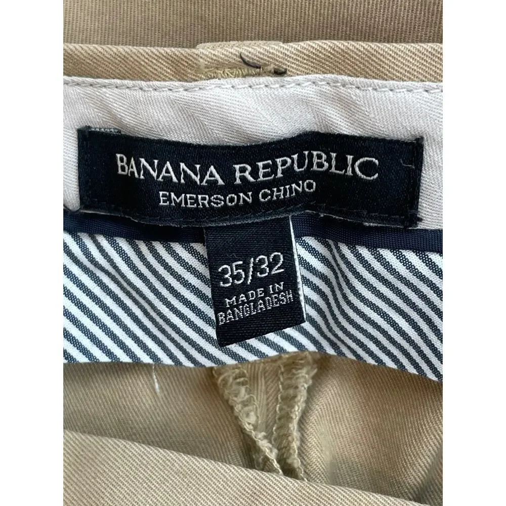 Banana Republic Pants Mens 35 x 32 Beige 100% Cotton Emerson Chino Flat Front‎